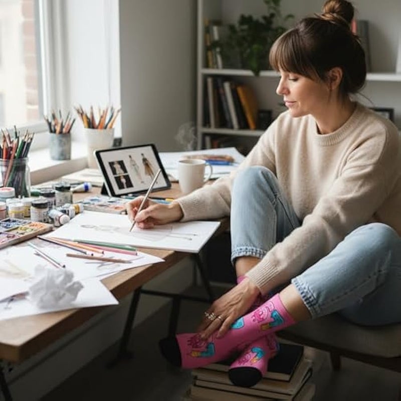 Funny Number Meme Socks, Ice Cream Six Seven Meme Crew Socks, Casual Wear Novelty Socks For Teenagers And Young Adults, Pink And Blue Two-Pack - Image 3